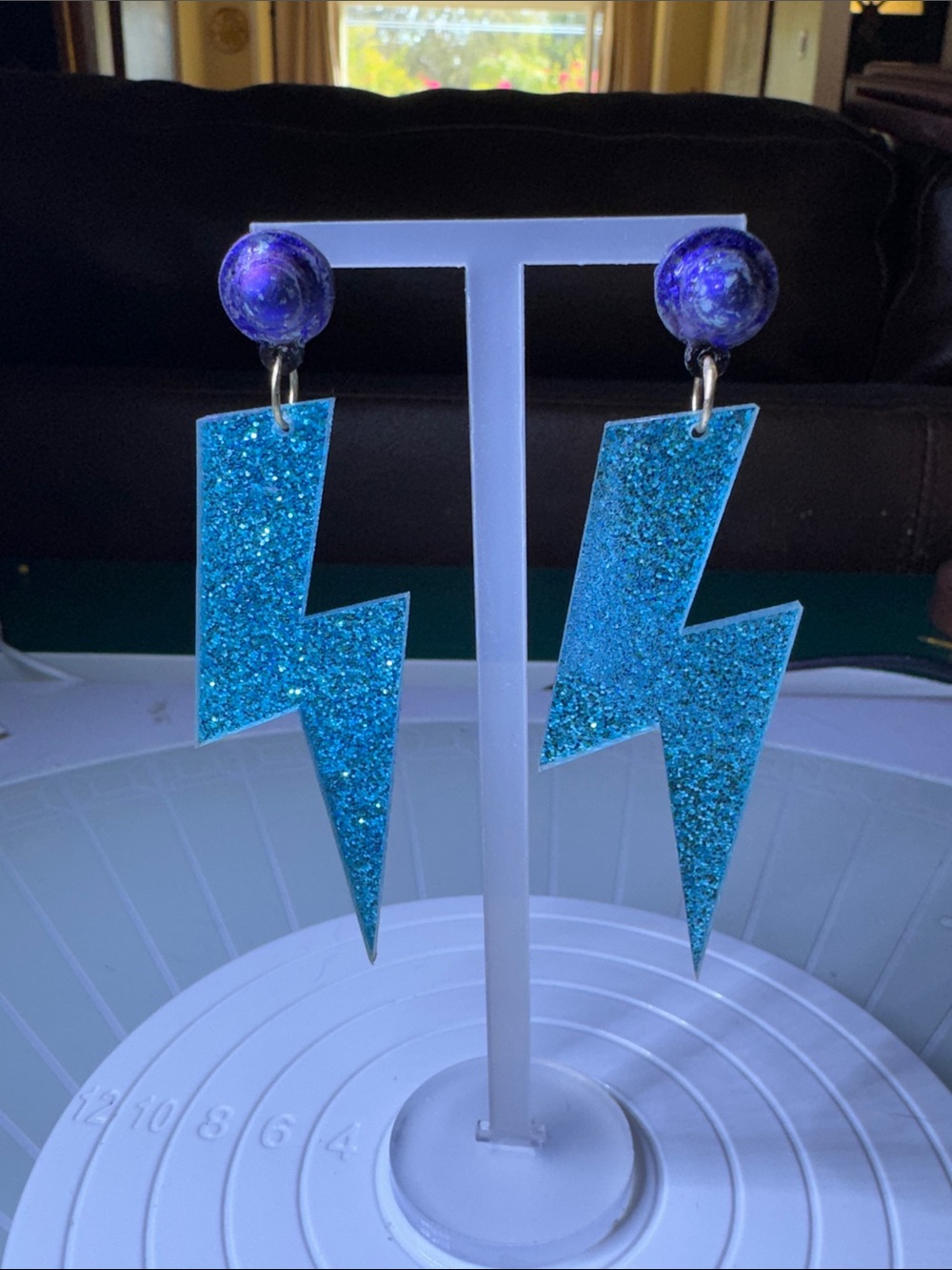 Blue Glitter Lightning Bolt Drop Earrings - Women Jewelry